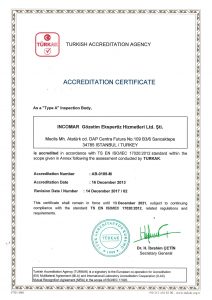 TURKAK TS EN ISO/IEC 17020:2012 Accreditation Certificate